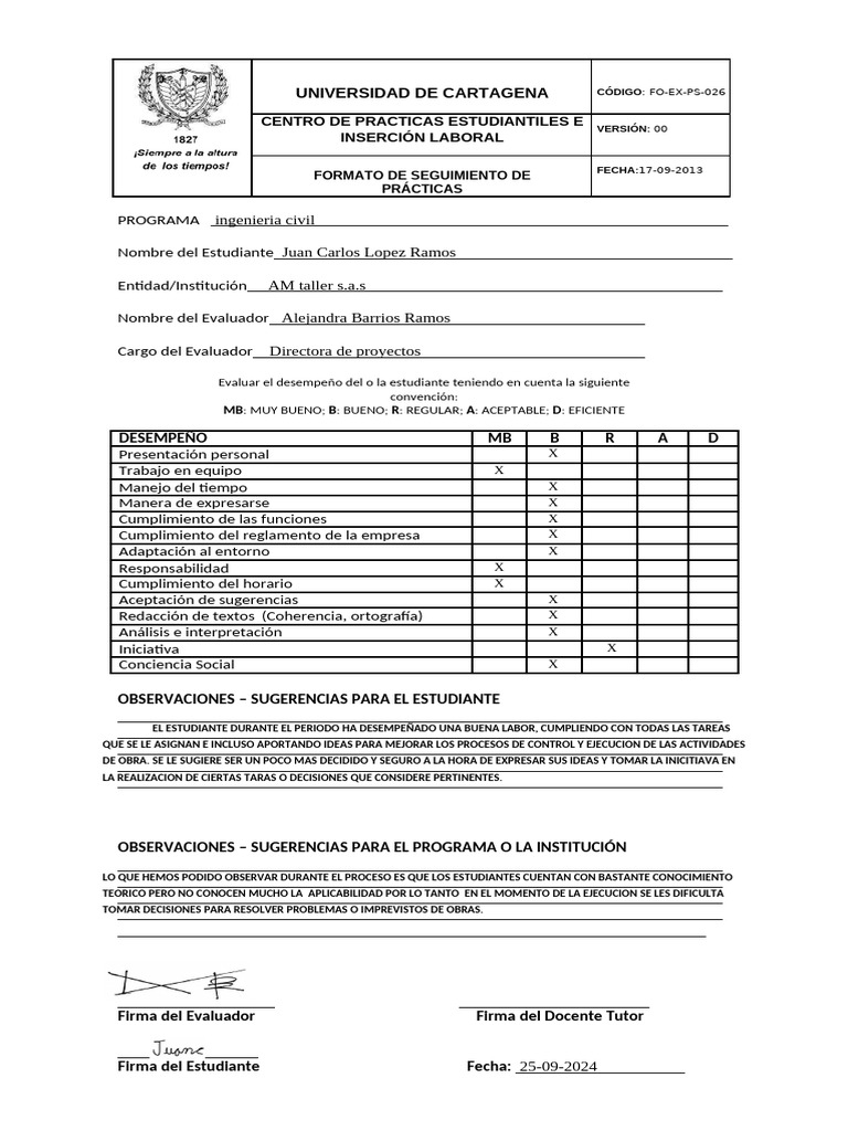 Formato Evaluacin de Seguimiento Al Estudiante 2 | PDF