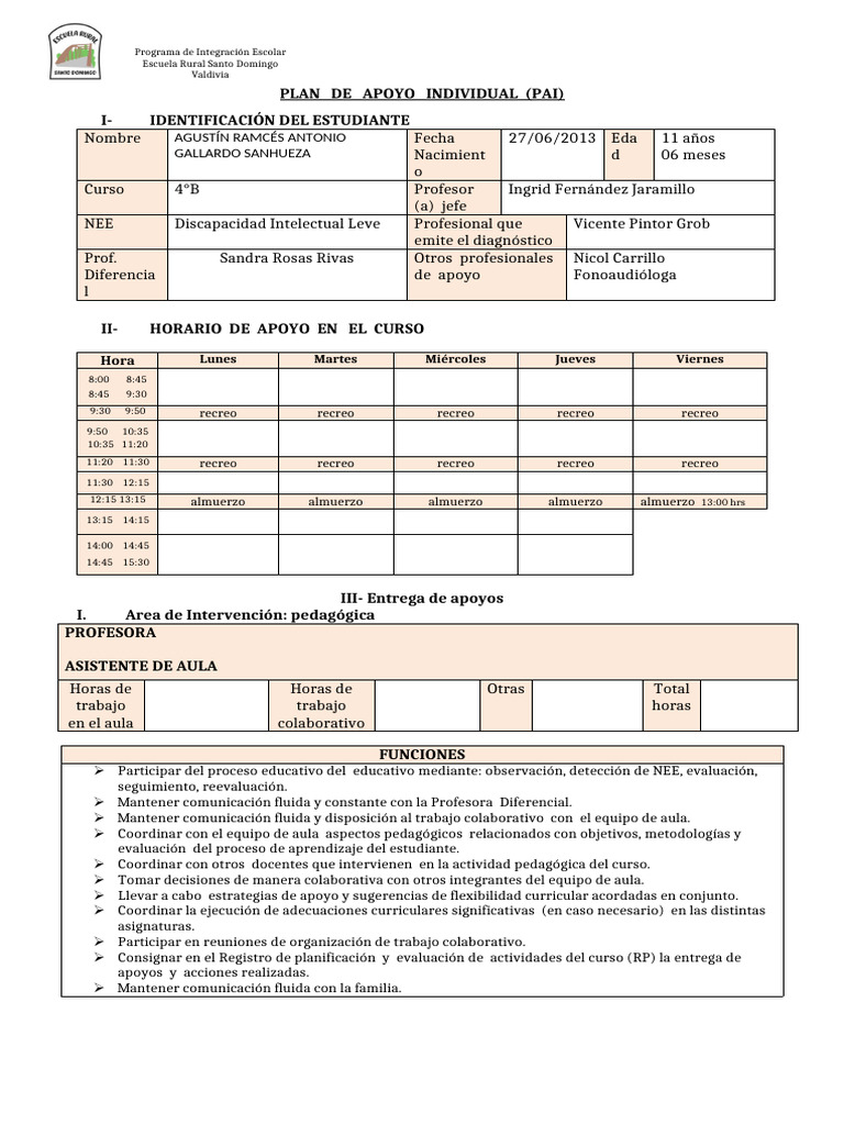 Apoyo Individual para Estudiante con NEE | PDF | Evaluación | Salón de ...