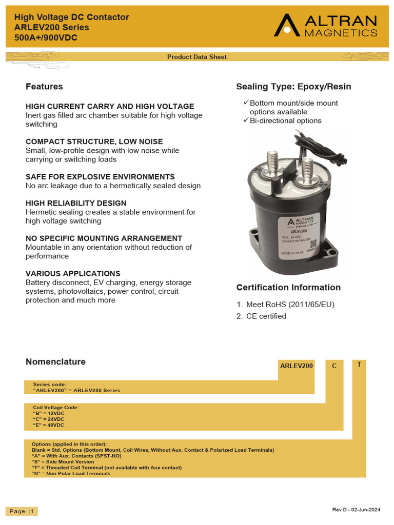 ARLEV200 DataSheet 02 Jun 2024 | PDF | Inductor | High Voltage