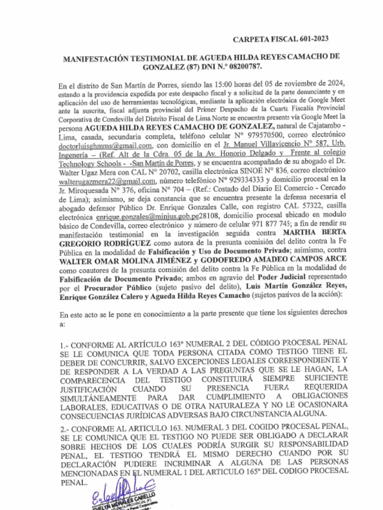 601-2023 - Manifestación de Agraviada Agueda Reyes | PDF