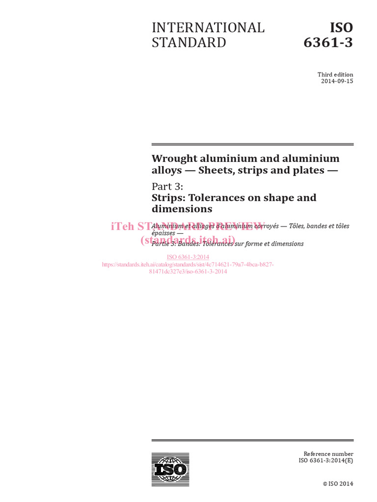ISO 6361-3: Aluminium Strip Tolerances | PDF | International ...