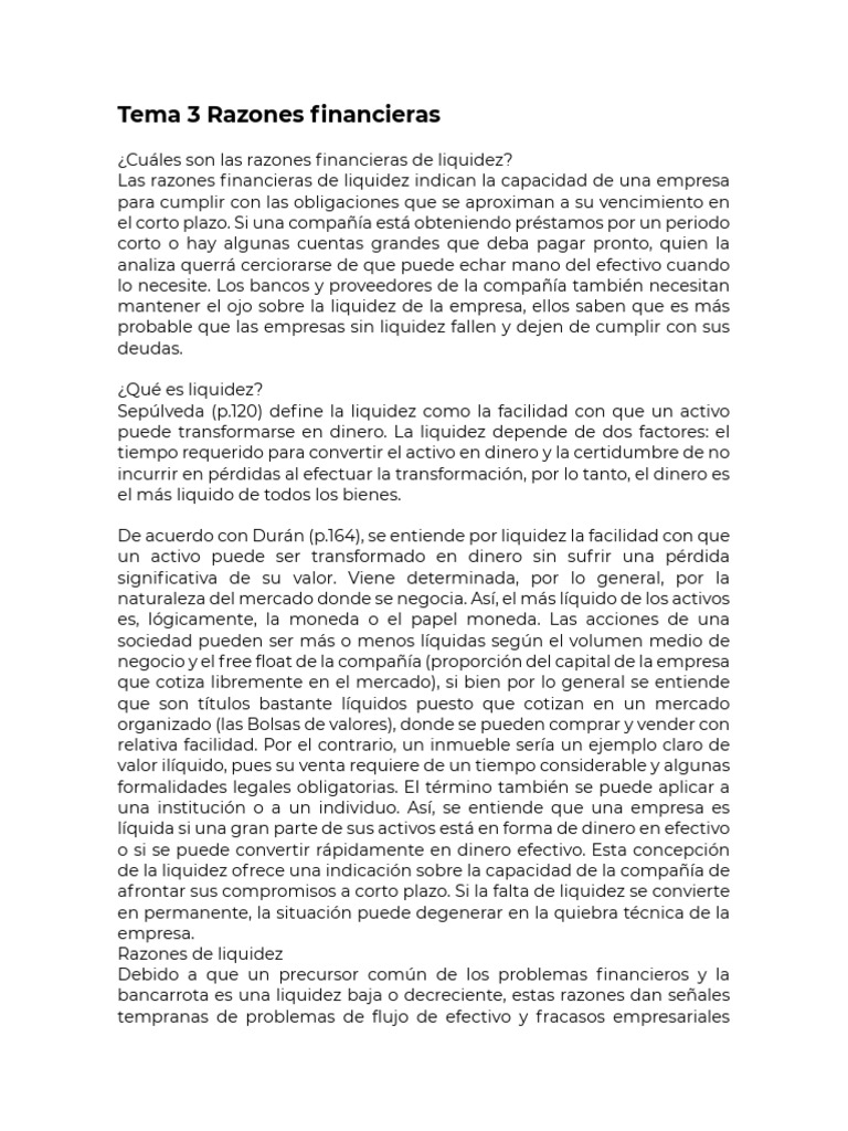 Tema 3 Razones Financieras | PDF | Tasa interna de retorno | Liquidez ...