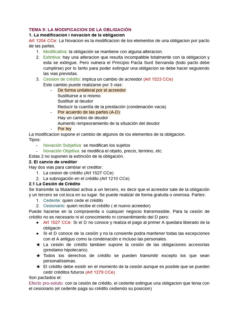 Modificación y Cumplimiento de Obligaciones | PDF | Pagos | Subrogación