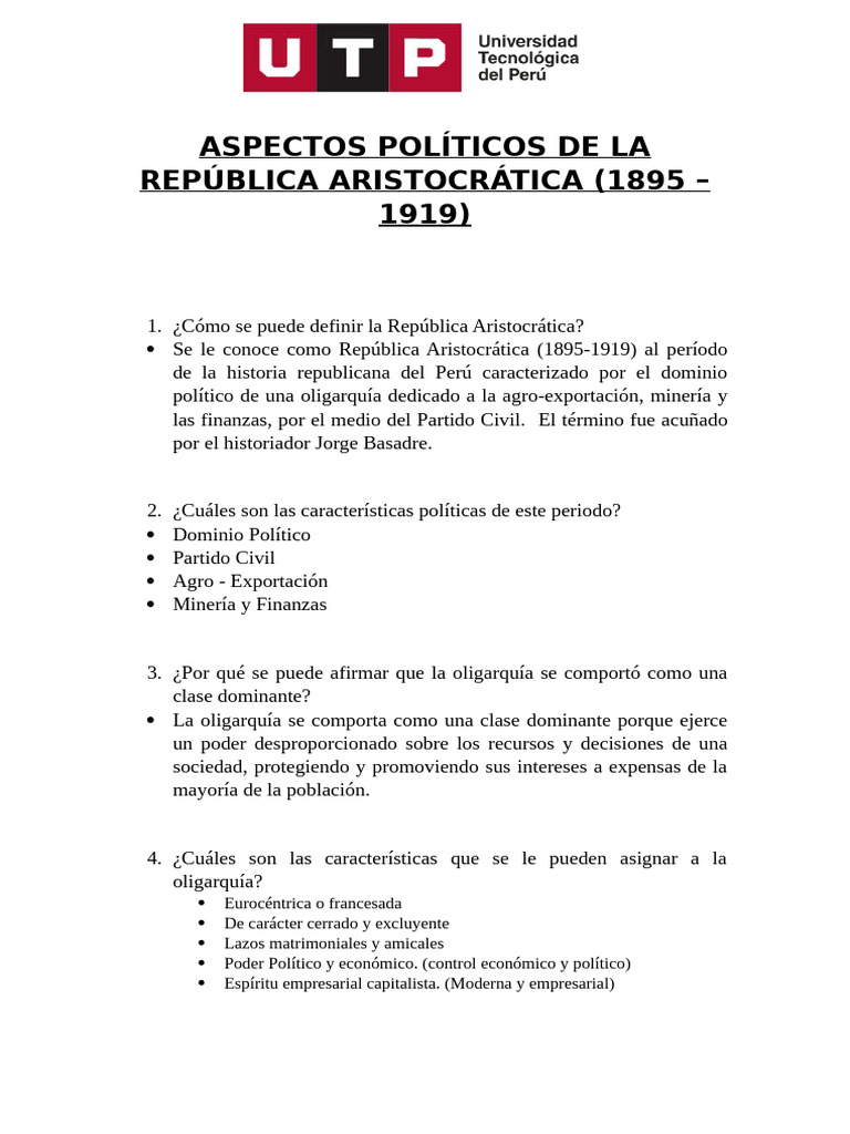 Aspectos Políticos de La República Aristocrática | PDF | Capitalismo ...