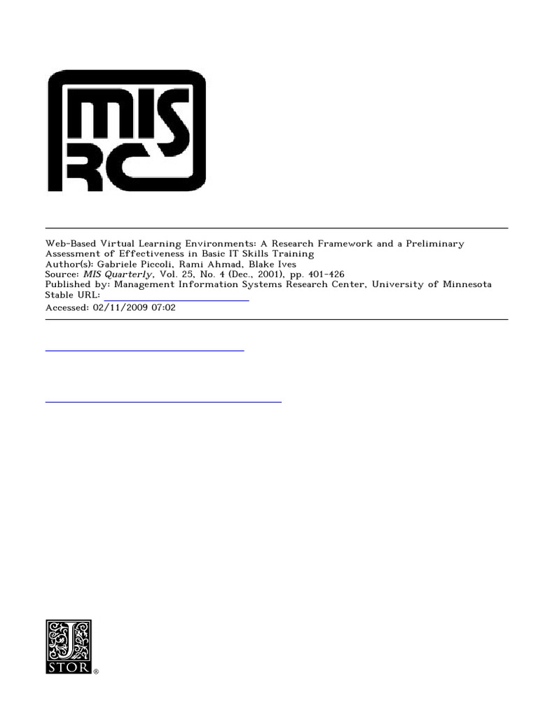 Web-Based Virtual Learning Environments A Research Framework and A ...