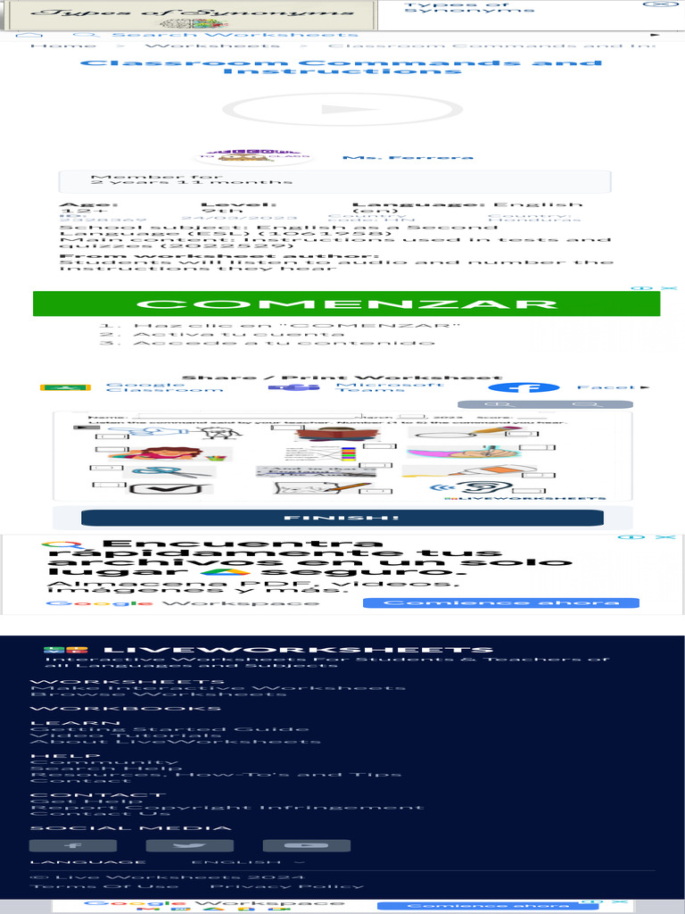 Classroom Commands And Instructions Worksheet Live Worksheets Pdf