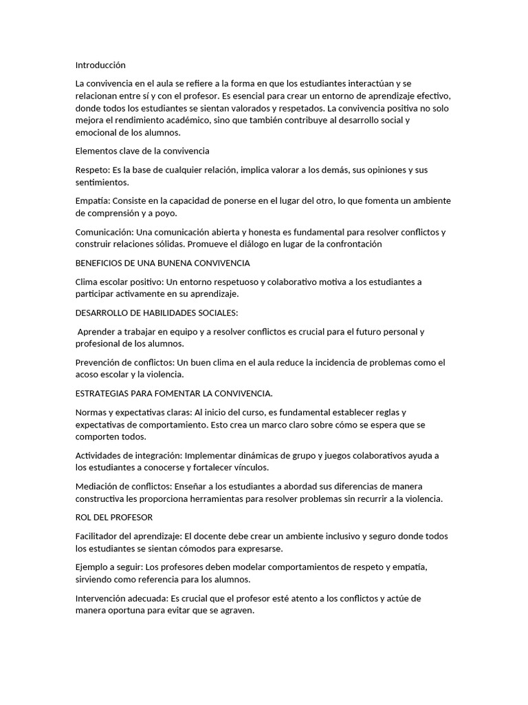Convivencia en El Aula | PDF | Salón de clases | Maestros