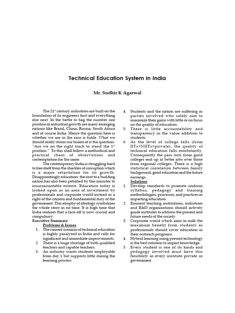 Challenges in India's Technical Education | PDF | Teachers ...