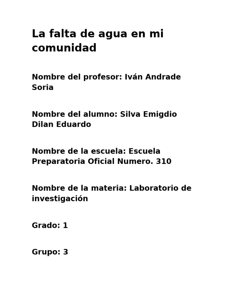 La Falta de Agua en Mi Comunidad | PDF | Agua