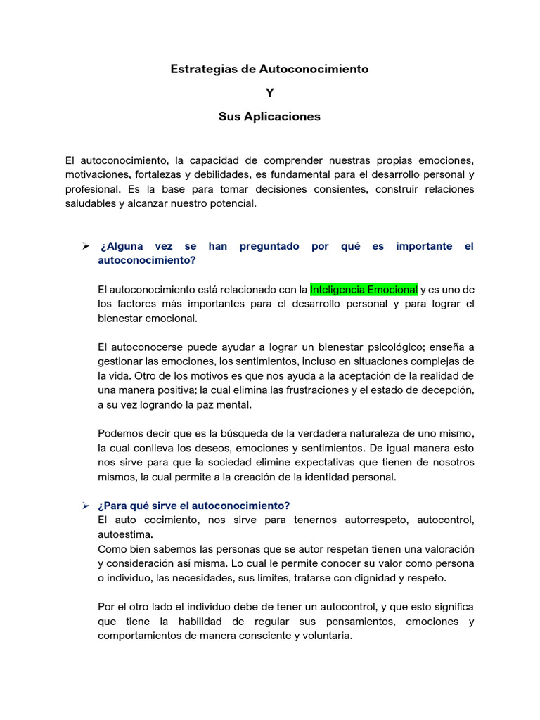 Estrategias de | PDF | Las emociones | Autoestima