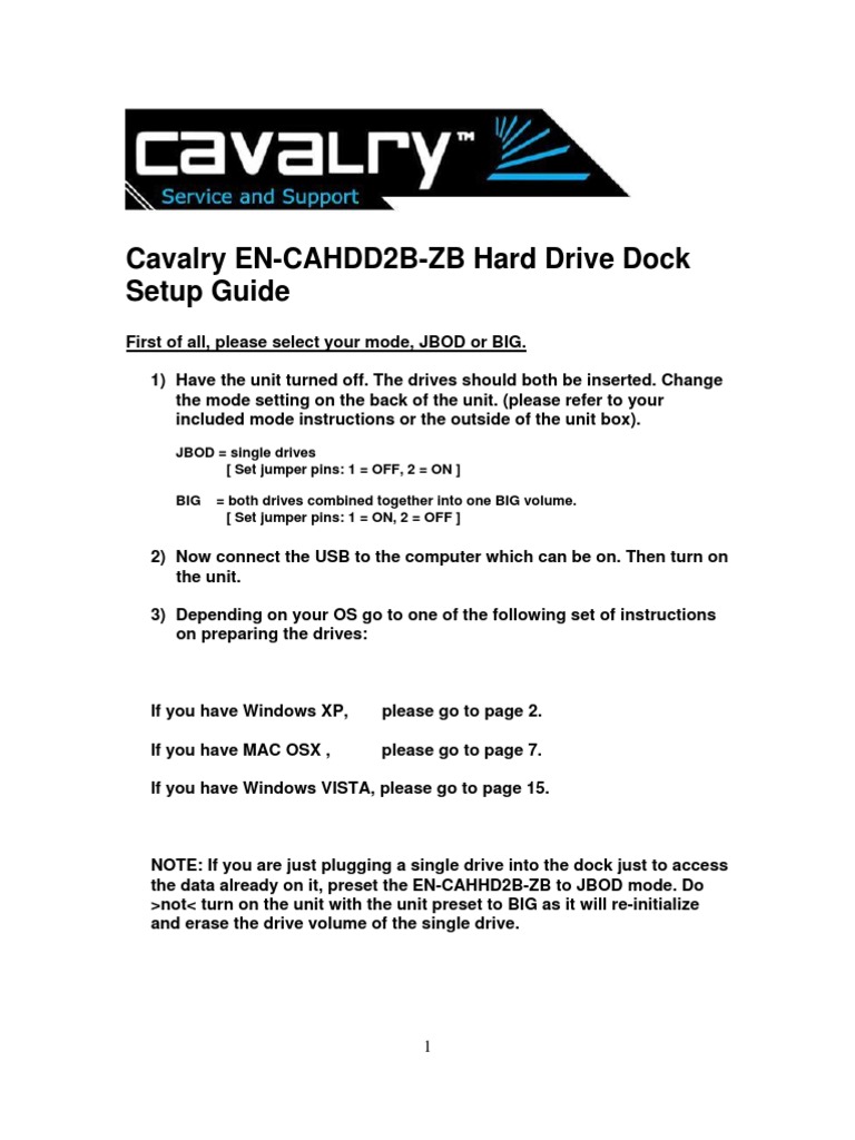Cavalry Hard Drive Dock Setup Guide | PDF | Data Management | Operating ...
