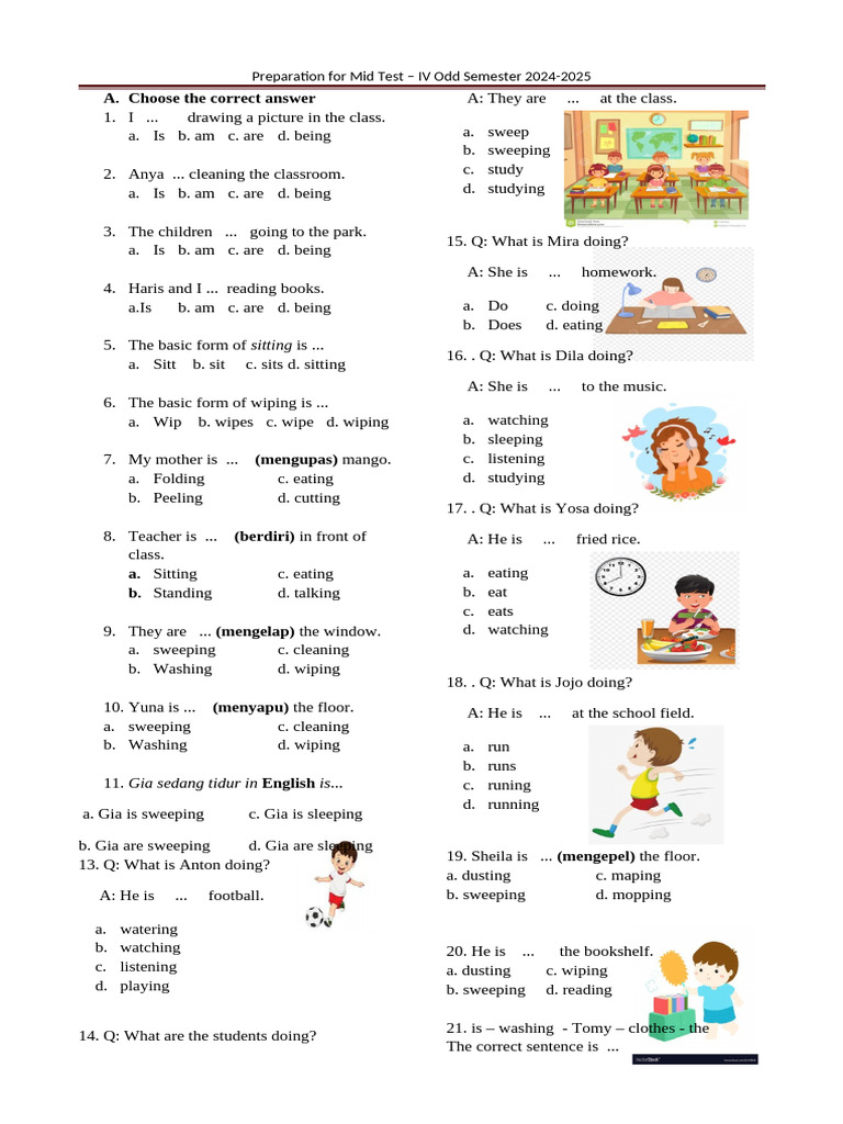 Mid English Kelas 4 Sem 1 Tp 24 25 1 Pdf Home Interior Design