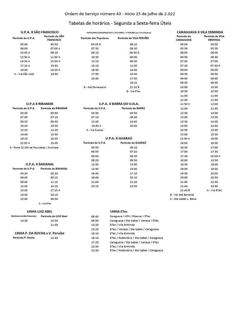 Tabela de Horario Dias Uteis | PDF