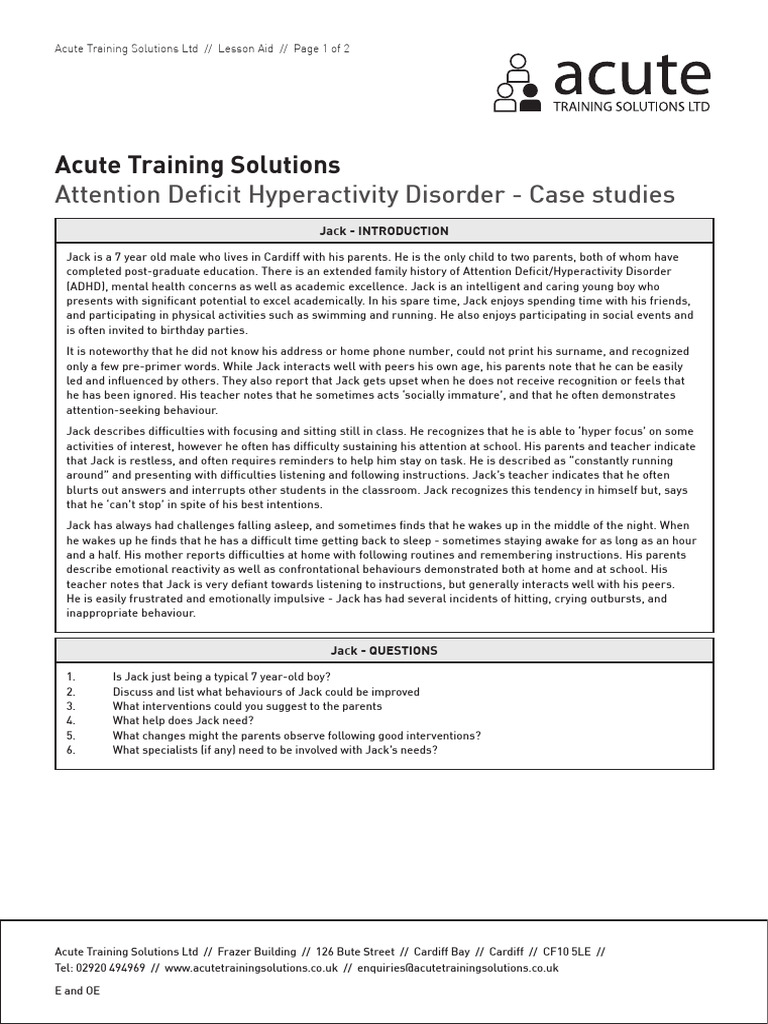 ADHD Case Studies: Jack and John | PDF | Attention Deficit ...