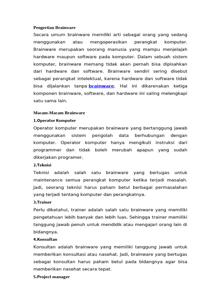 Definisi dan Peran Brainware | PDF | Karier & Perkembangan | Komputer