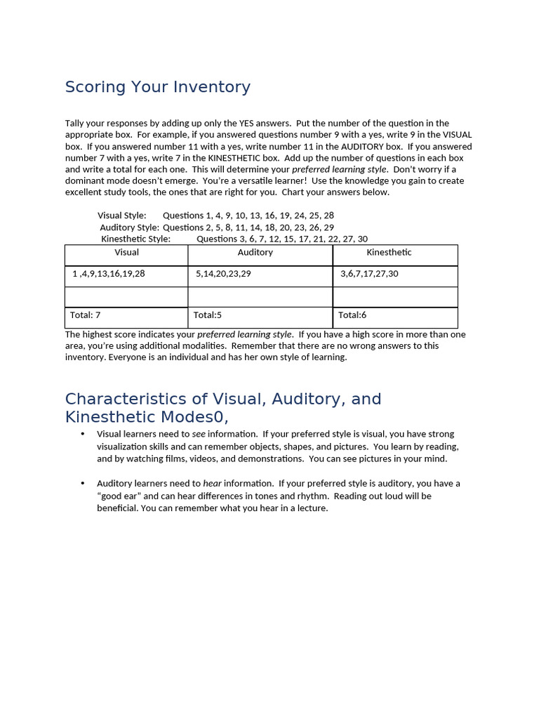 Inventory Learning Style Assessment | PDF