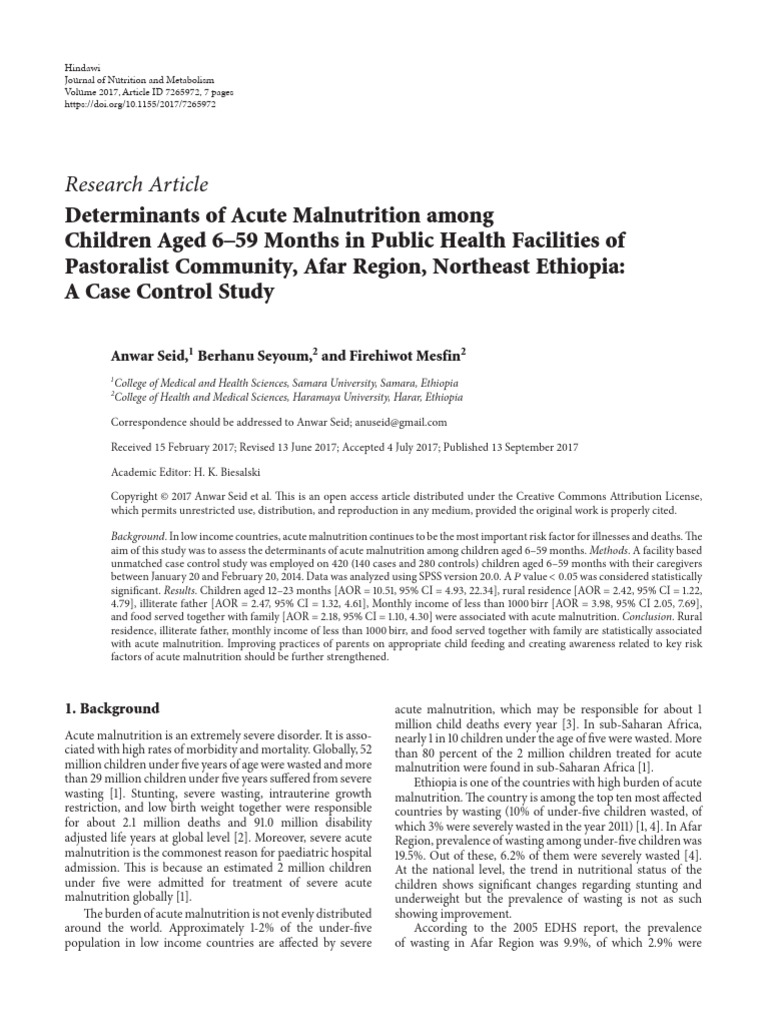 Determinants of Acute Malnutrition Among Children | PDF | Odds Ratio ...
