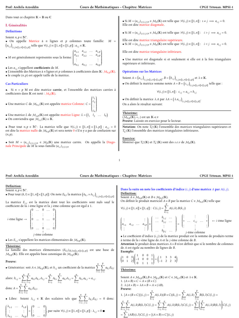 Cours de Matrices en Mathématiques | PDF | Analyse numérique | Algèbre ...