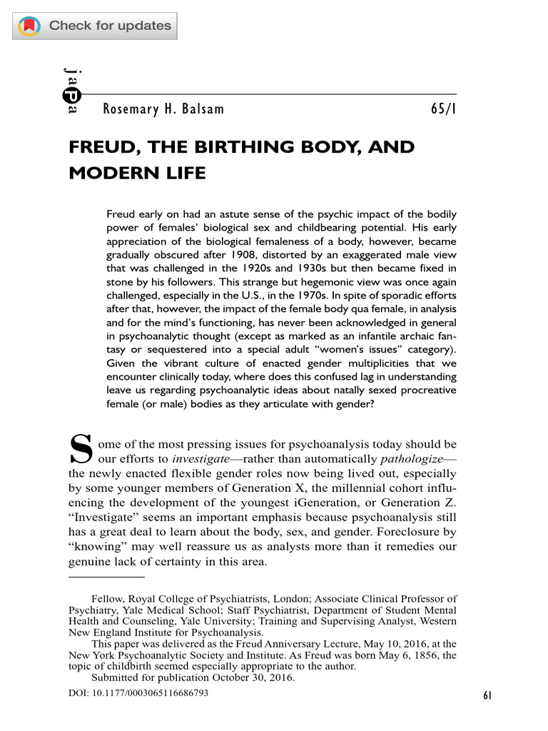 Freud and Female Bodily Identity | PDF | Psychoanalysis | Sigmund Freud