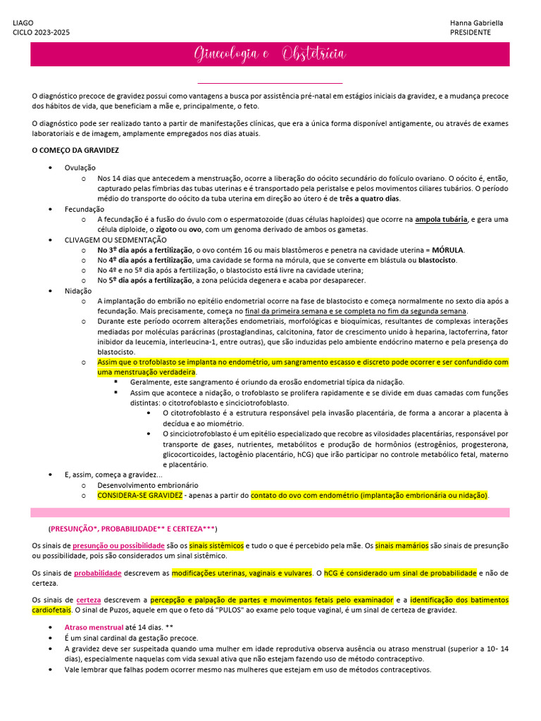 Diagnóstico e Início da Gravidez | PDF | Gravidez | Placenta
