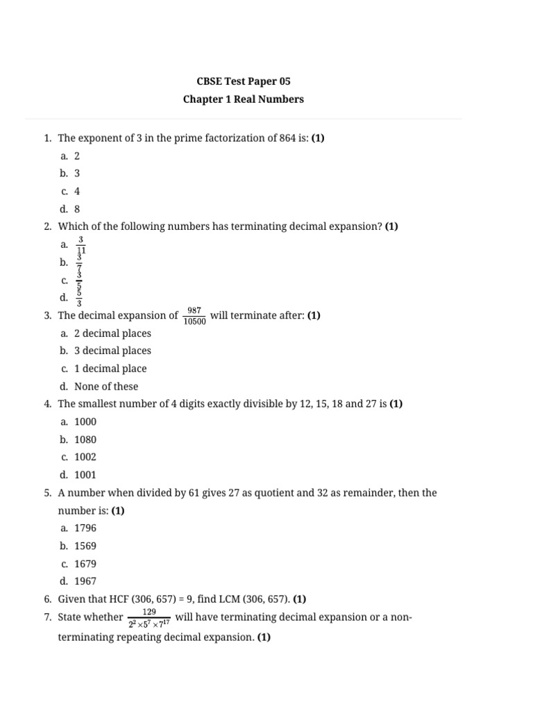 Real Number Sample Question 1 | PDF | Numbers | Factorization