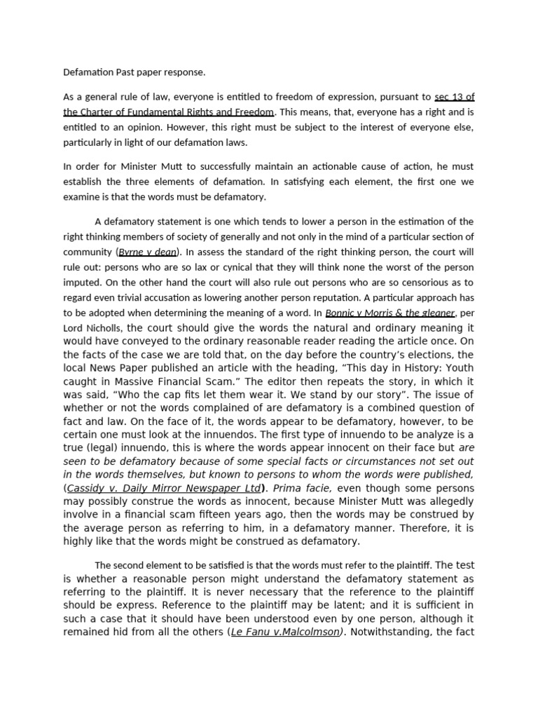 Defamation Law Analysis for Minister Mutt | PDF | Defamation | Justice