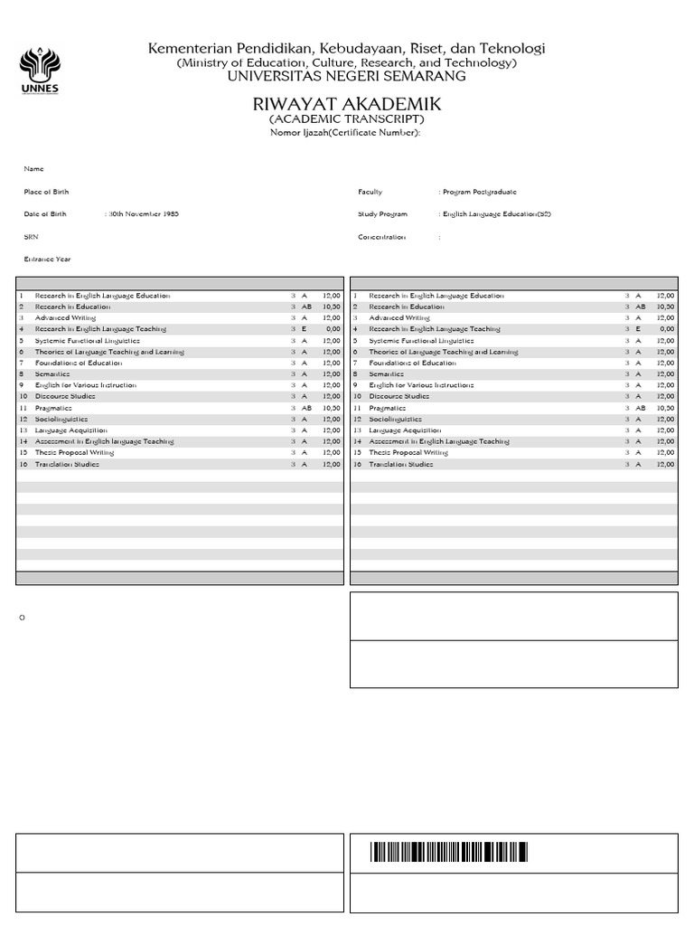 Academic Transcript of A.R. Nur Cahya | PDF | Linguistics | Human ...