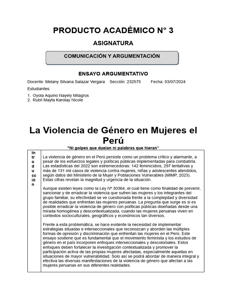 La Violencia de Género en El Perú | PDF | Interseccionalidad | Violencia