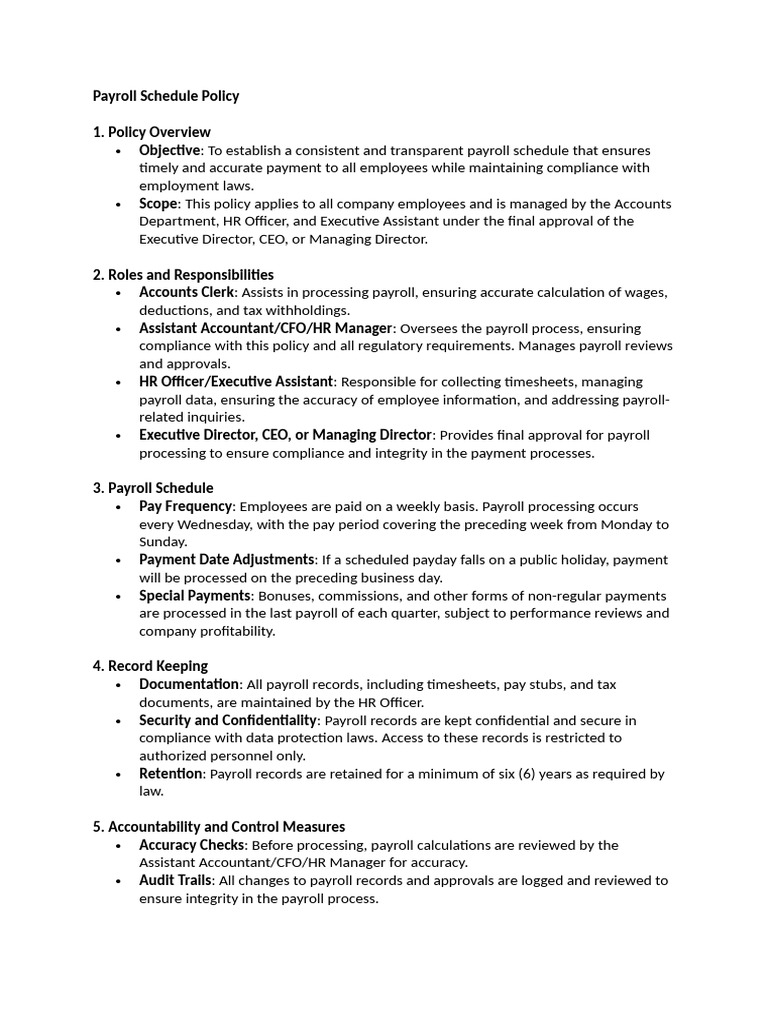 Draft Payroll Schedule Policy For Weekly Paid Personnel | PDF | Payroll ...