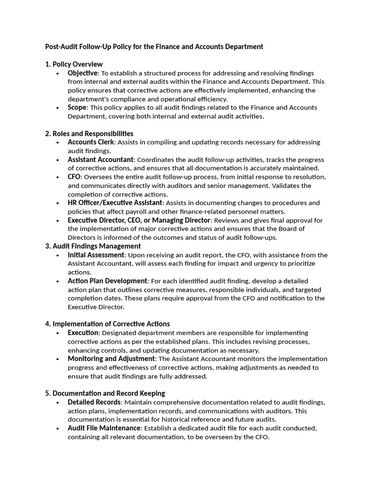 Post-Audit Follow-Up Policy Overview | PDF | Audit | Business