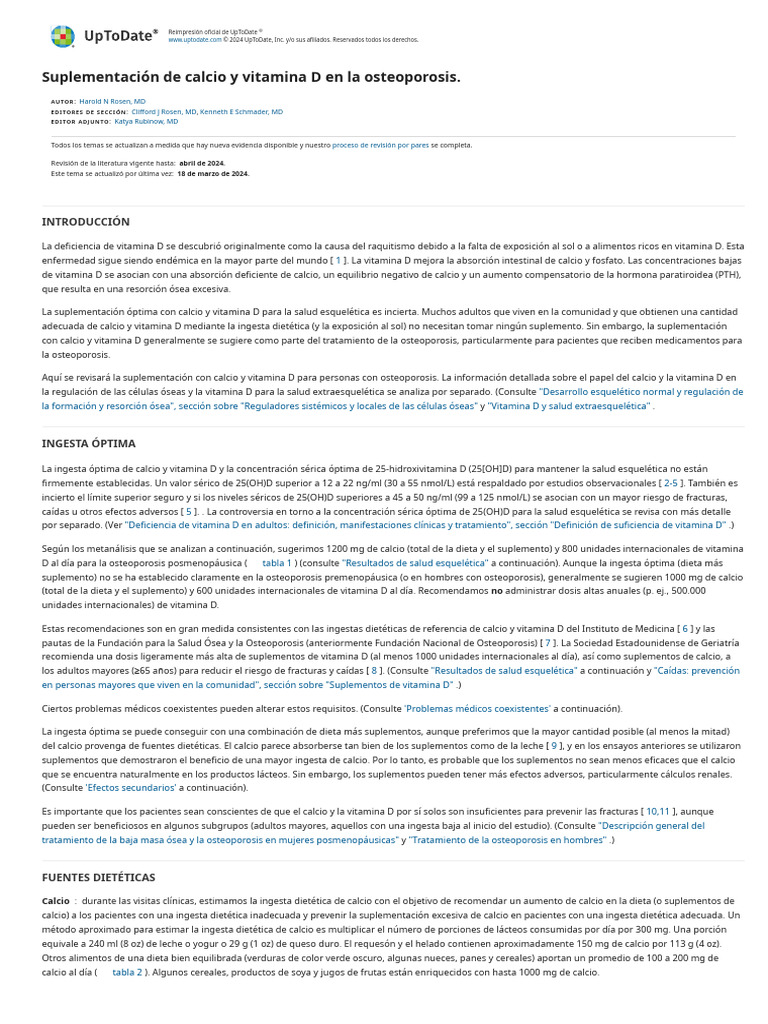 Calcium and Vitamin D Supplementation in Osteoporosis - UpToDate | PDF ...