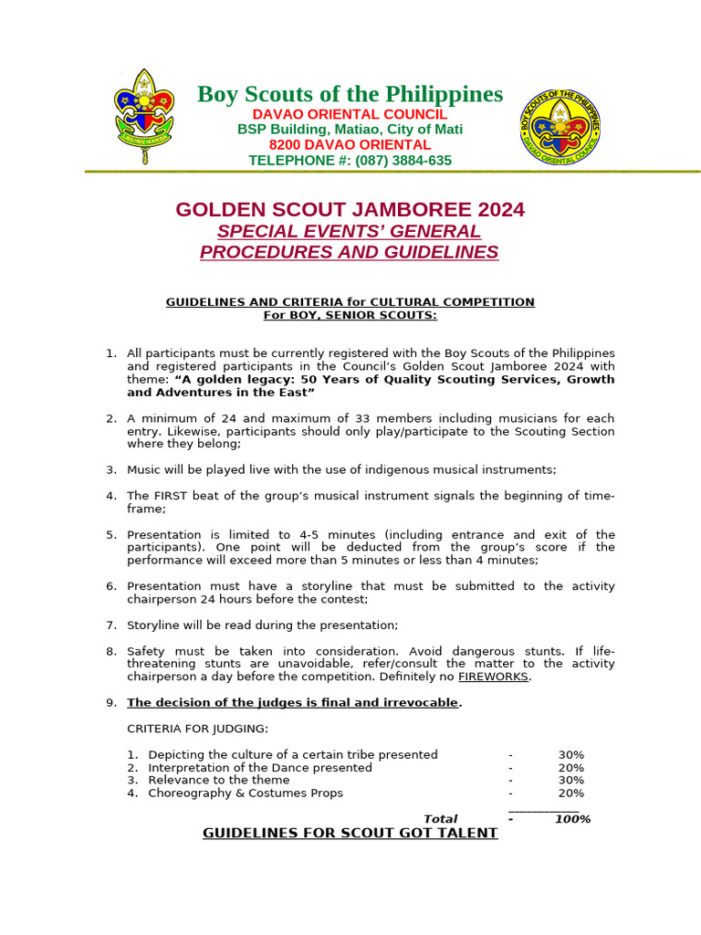 Golden Scout Jamboree 2024 Guidelines | PDF | Scouting