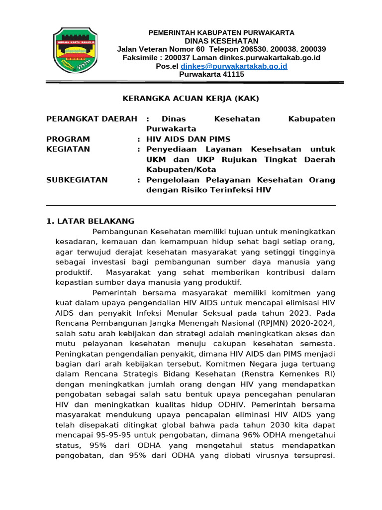 KAK Sub Kegiatan Pengelolaan Pelayanan Kesehatan Orang Dengan Risiko ...