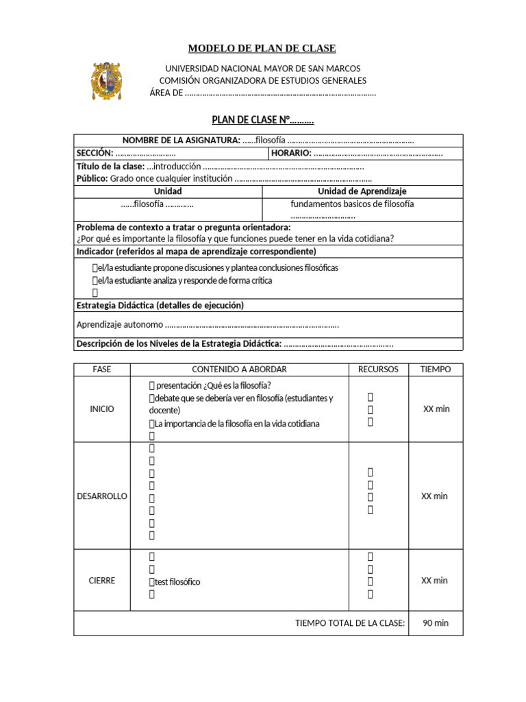 Modelo y Ejemplo de Plan de Clase | PDF | Estadísticas | Aprendizaje