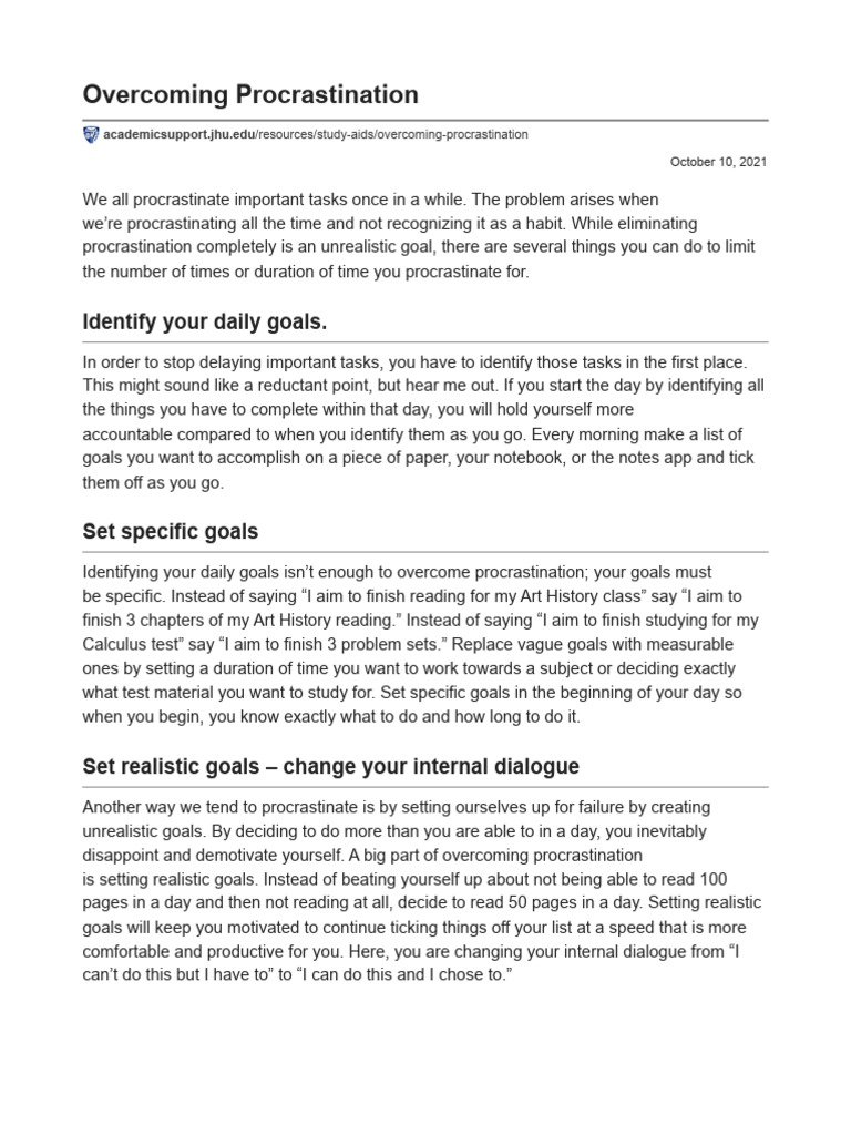 Strategies to Overcome Procrastination | PDF | Procrastination ...