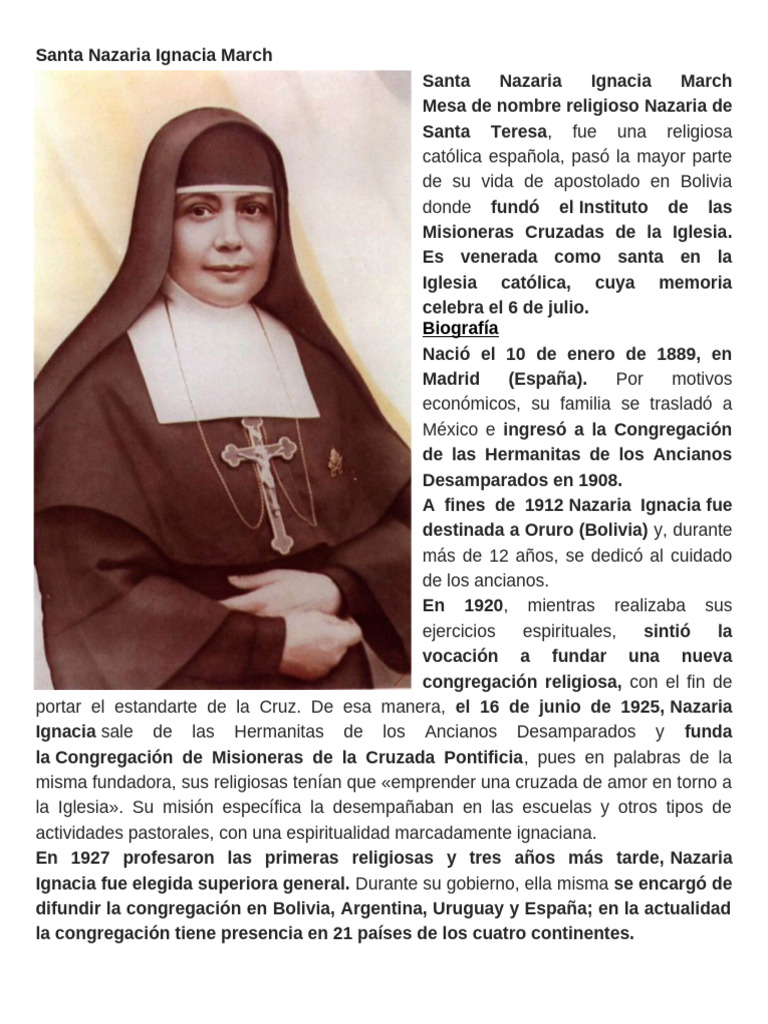 Biografía de Santa Nazaria Ignacia March | PDF | Iglesia Católica