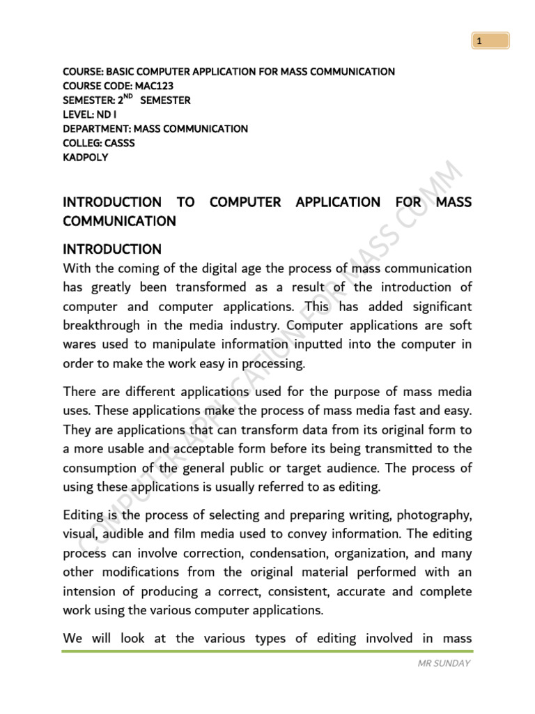 2nd introduction to computer application for mass communication pdf
