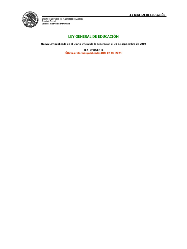 Ley General de Educación en México 2024 | PDF | Educación de la primera ...