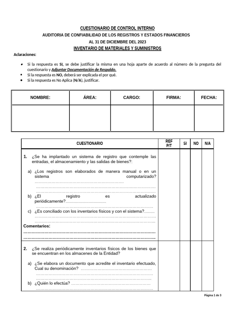 Cuestionario de Control Interno | PDF