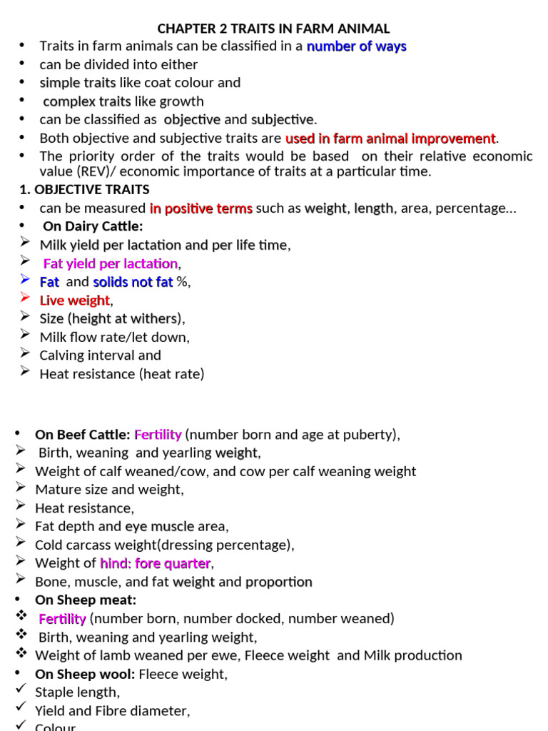 Farm Animal Traits: Objective vs. Subjective | PDF | Heredity | Gene