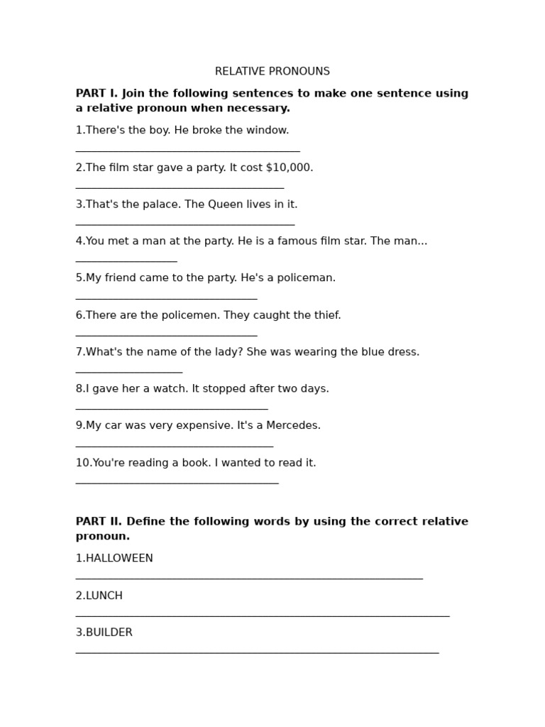 Relative Pronouns Practice Exercises | PDF