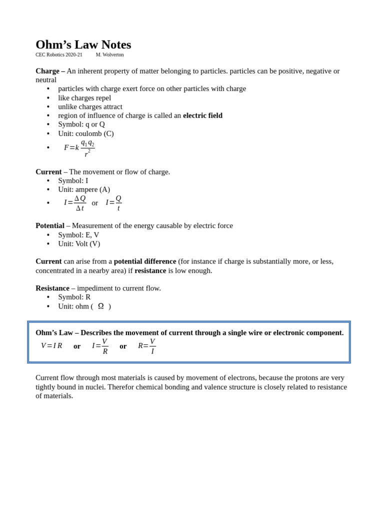 Ohm Law | PDF | Electrical Resistance And Conductance | Electric Current
