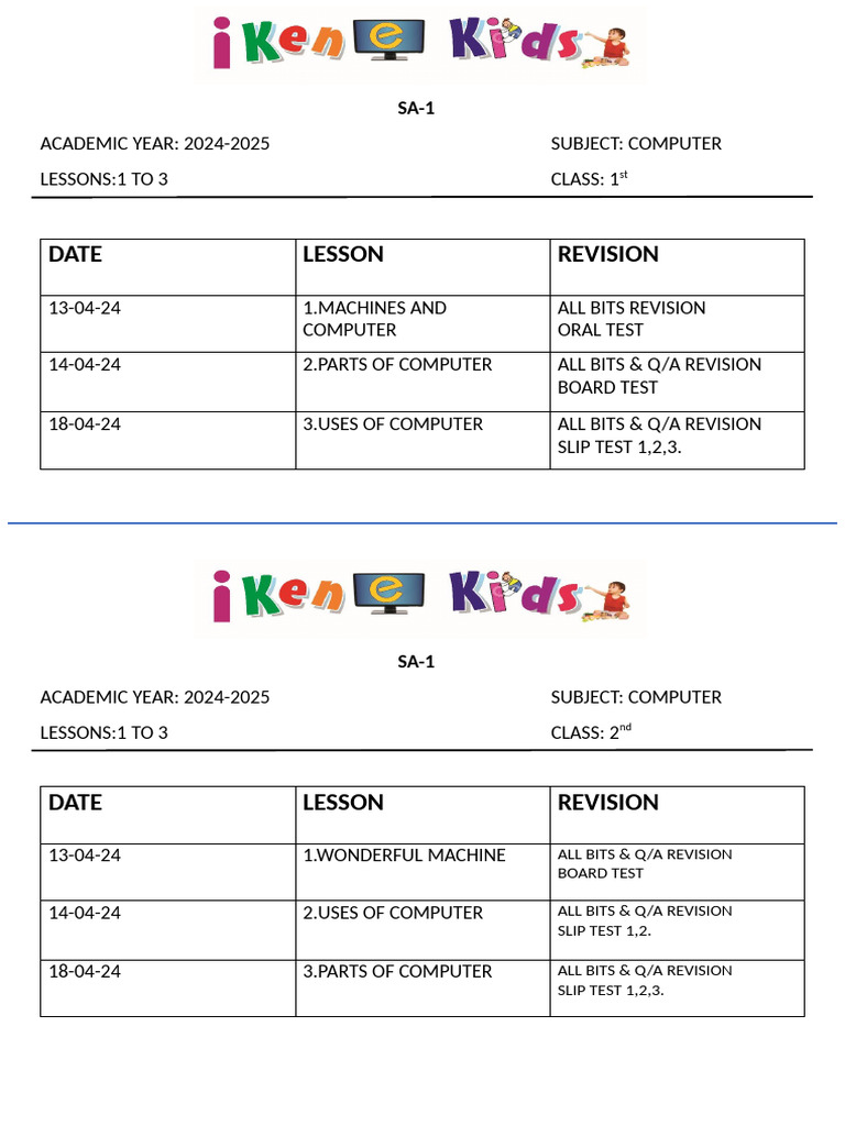 Computer Lessons Revision Schedule 2024 | PDF | Design | Computer Hardware