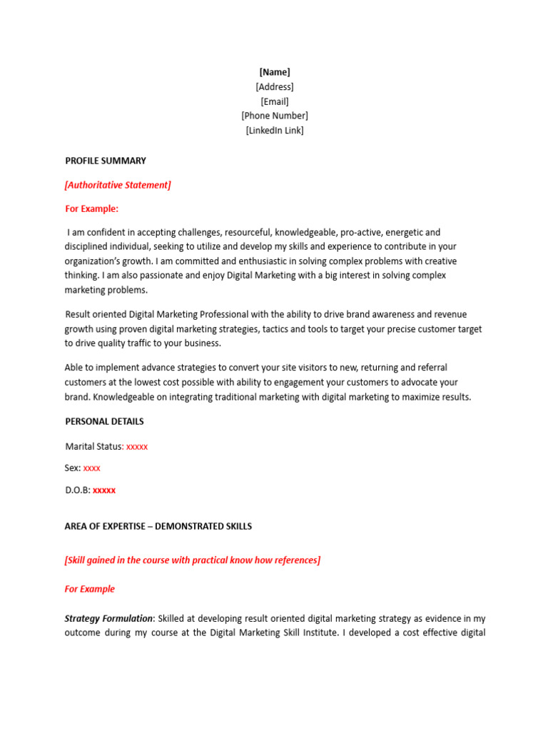 Digital Marketing Role CV Templates | PDF | Digital Marketing ...