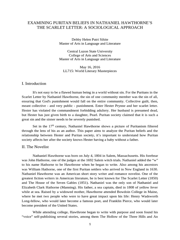 Examining Puritan Beliefs in Nathaniel H PDF The Scarlet Letter