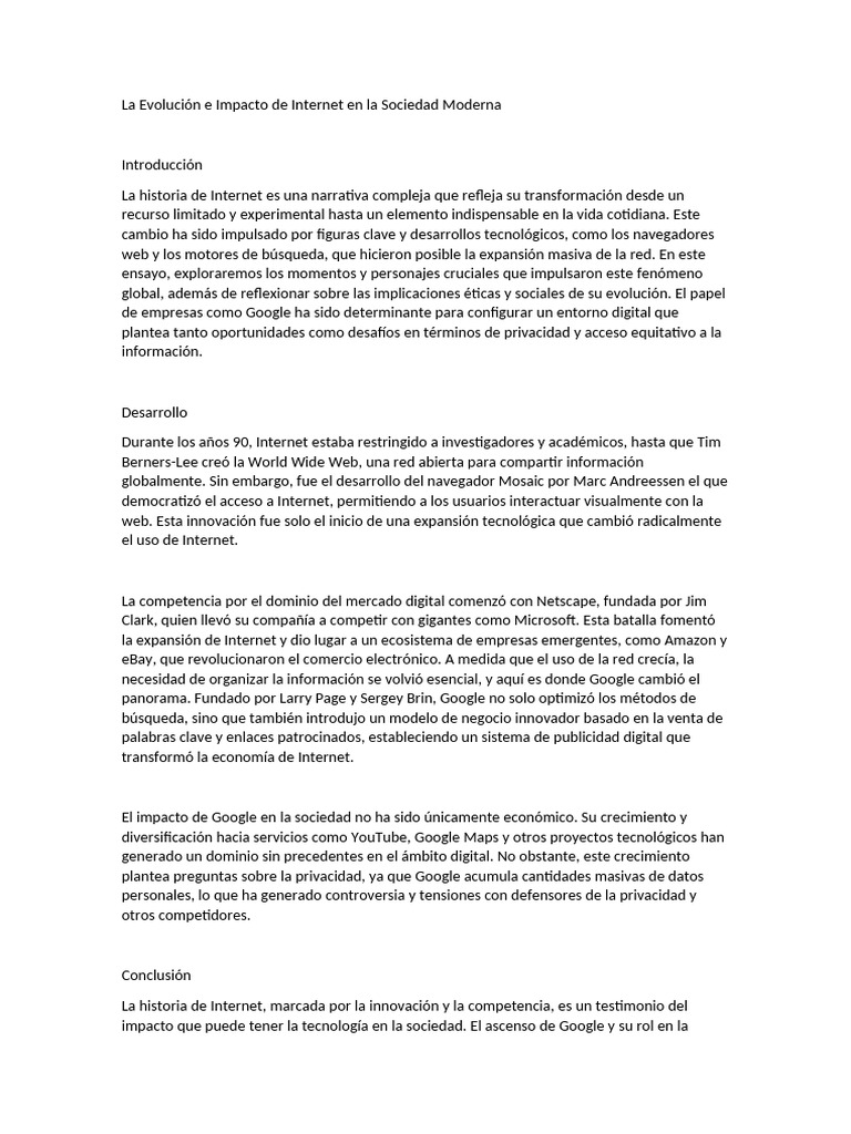 La Evolución e Impacto de Internet en La Sociedad Moderna | PDF ...