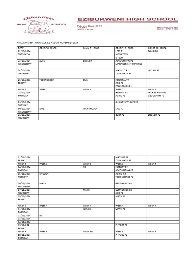 November 2024 Exam Schedule | PDF | Science & Mathematics
