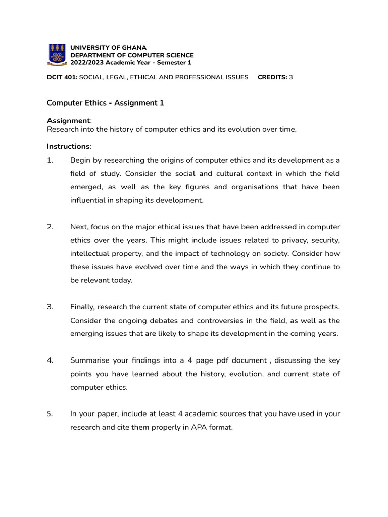 DCIT 401 - Assignment 1 | PDF