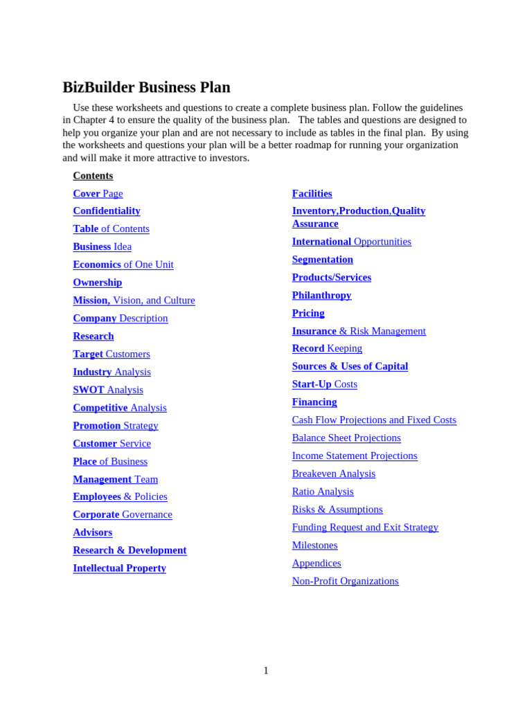 BizBuilder Business Plan Worksheets | PDF | Market Segmentation ...