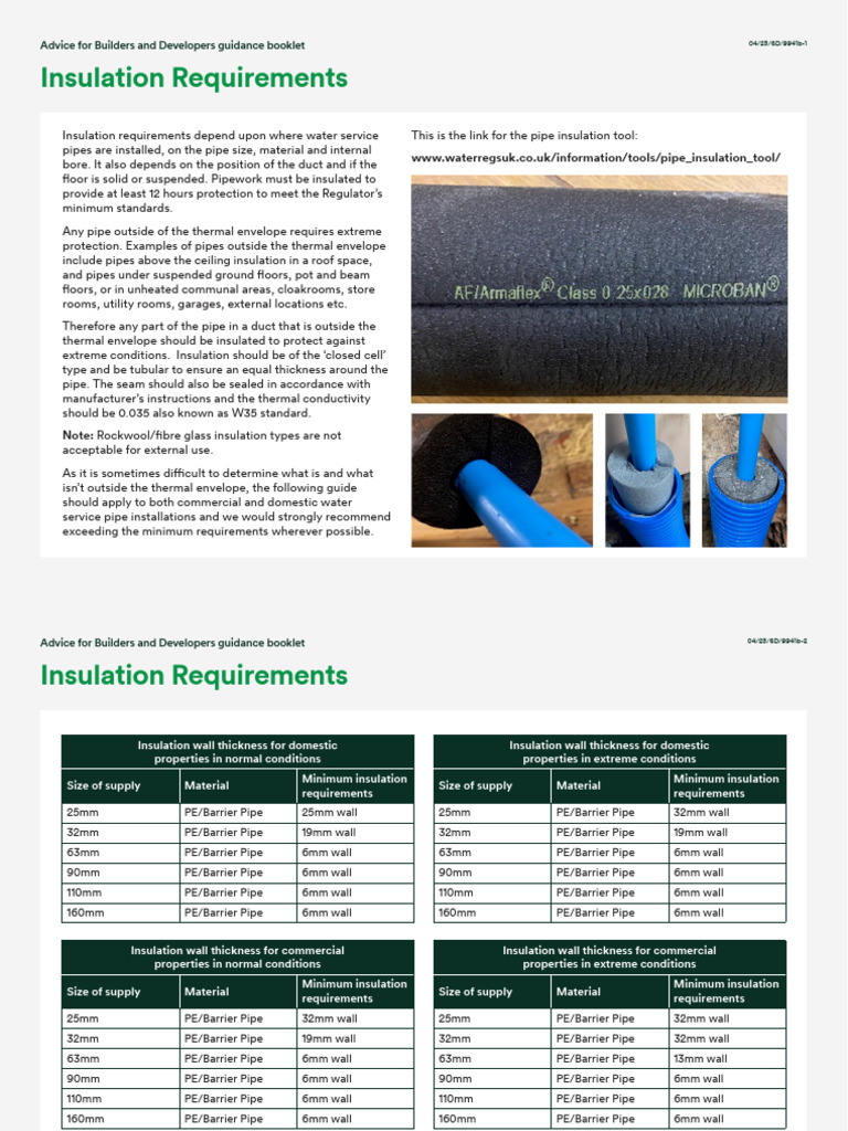 Insulation Guidelines for Water Pipes | PDF | Building Insulation ...